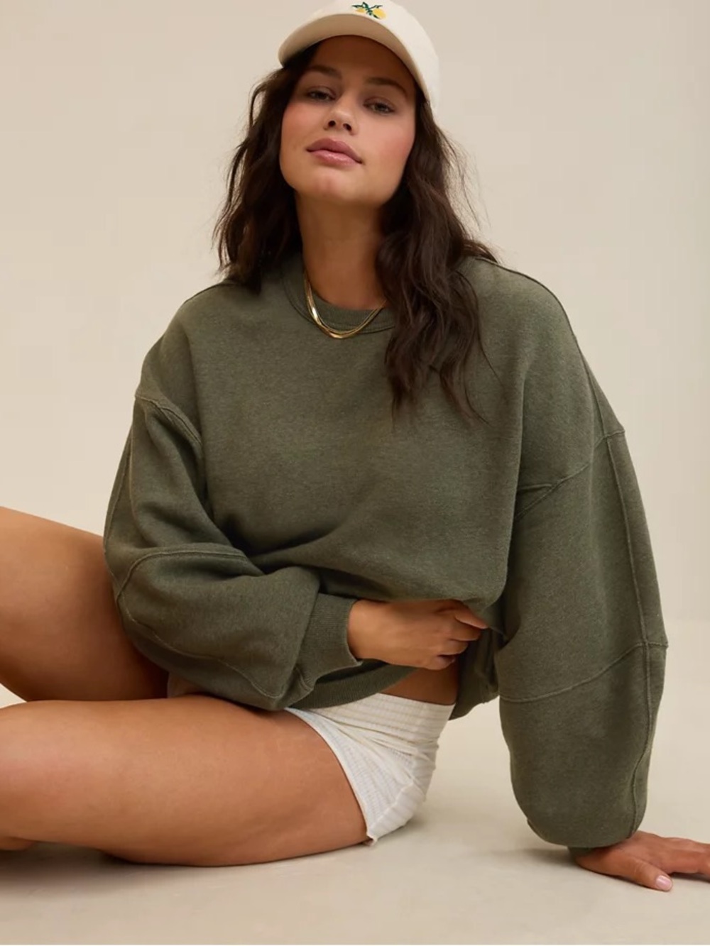 Aerie Olive Green Crewneck oversized Sweatshirt
